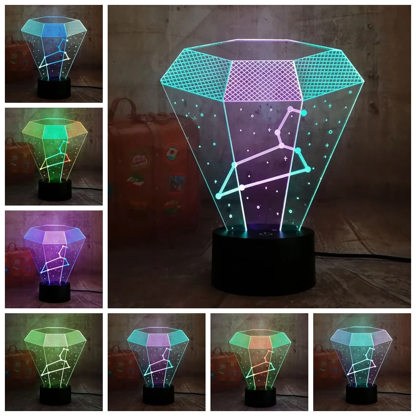 3D светодиодный ночной Светильник смешанные двойной Цвет RGB Созвездие льва