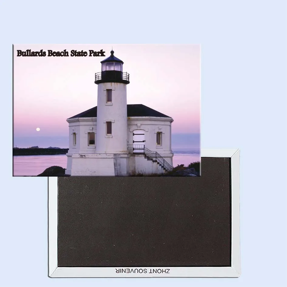 

Tourist Souvenirs,Fridge Magnetic,Exquisite Gift 24546, Coquille River Lighthouse and Moonset, Bullards Beach State Park, Oregon