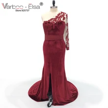 VARBOO_ELSA элегантное бархатное бордовый вечернее платье сексуальное платье Русалка на одно плечо длинное вечернее платье на заказ кружева аппликация вечерние платья