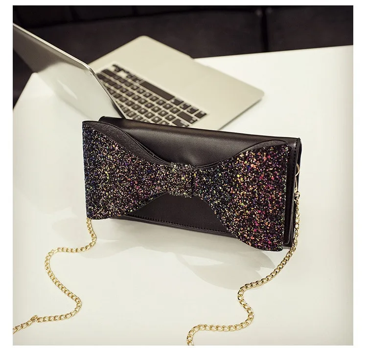 Fashion Bow Women clutch Sparkling luxury lady evening bags chain messenger bag for female Shoulder bag Women's Clutches  (1)