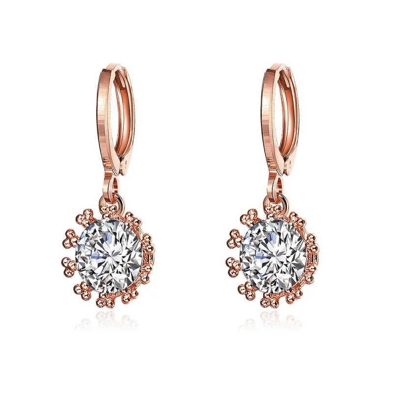 

Light White Cubic Zirconia rose gold Drop earrings for women fashion Cute jewelry E2172