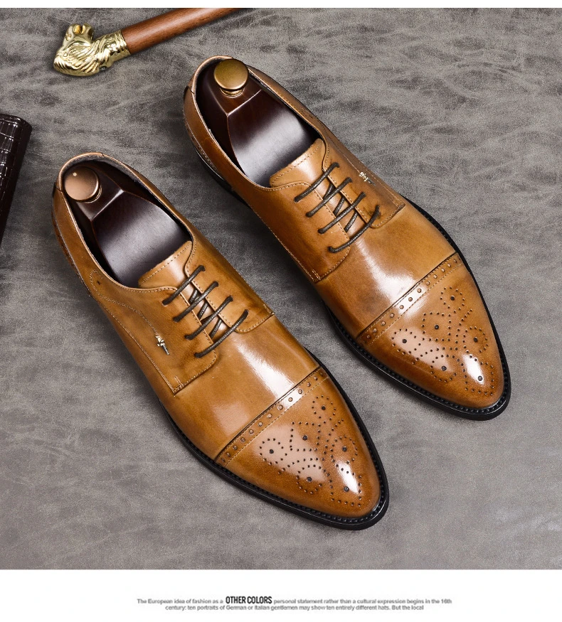 Phenkang/Мужская официальная обувь; мужские туфли-оксфорды из натуральной кожи; Цвет Черный; коллекция года; модельные туфли; свадебные туфли; Кожаные броги на шнурках