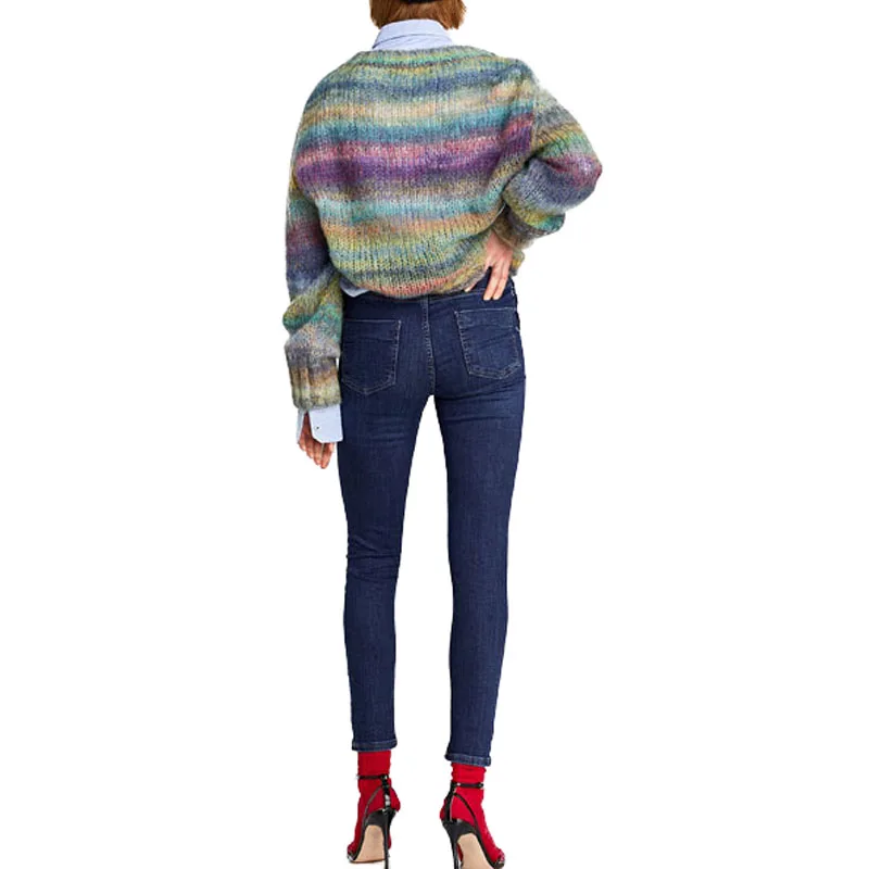 Женские джинсы стрейч с высокой талией, с царапинами, на шнуровке, с бабочками, вымытые синие джинсы, брюки, обтягивающие,, весенние брюки C1469