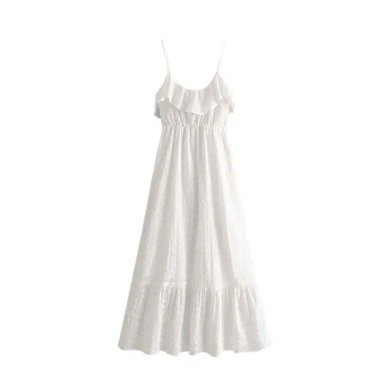 Женское элегантное платье vadim Белое платье миди с вышивкой без рукавов с регулируемыми бретельками и оборками на эластичной талии женские платья до середины икры QC455 - Цвет: white