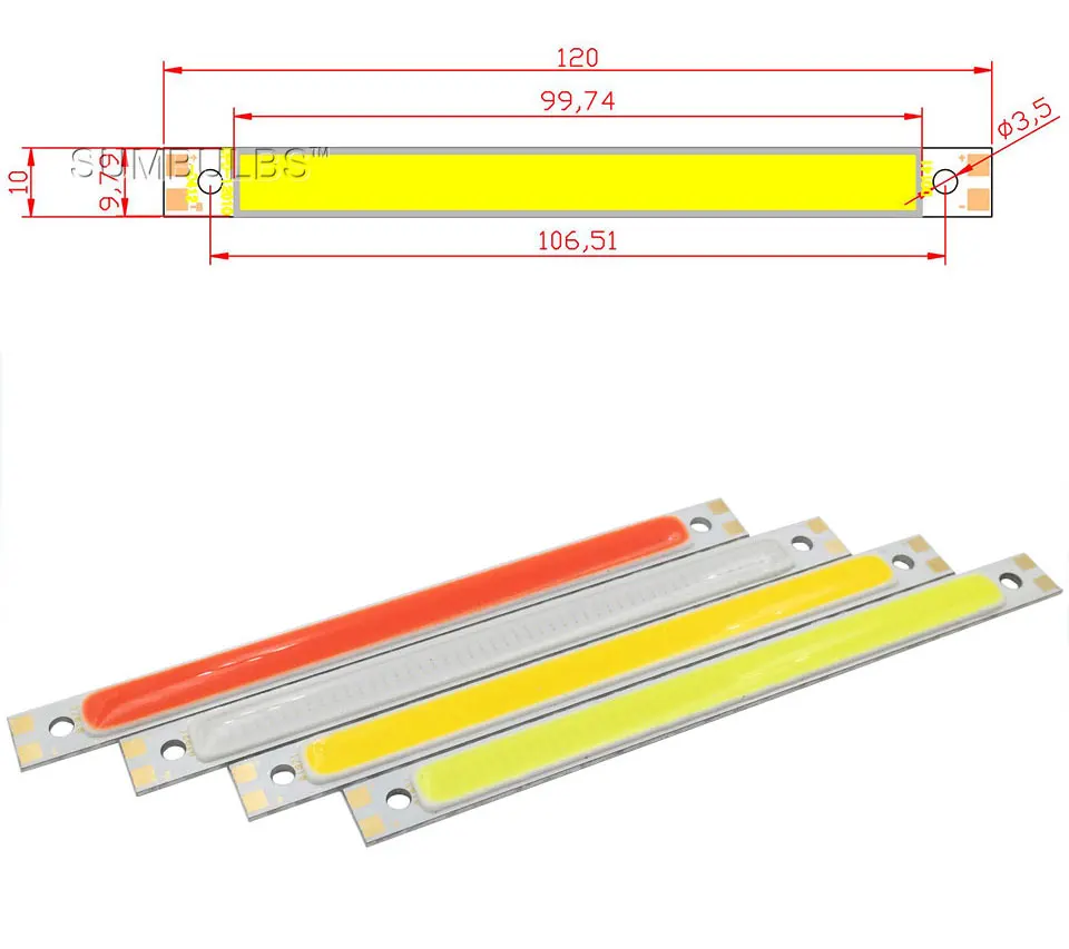 120mm 12v 10w 1000LM cob led light strip chip bulb lamp red blue white (1)