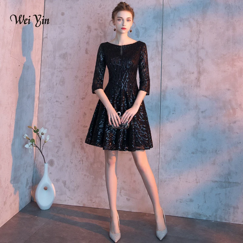 

wei yin 2019 New arrival Elegant O Neck Short Prom Dresses Black Homecoming Dresses Semi Formal Dresses For Juniors WY1638