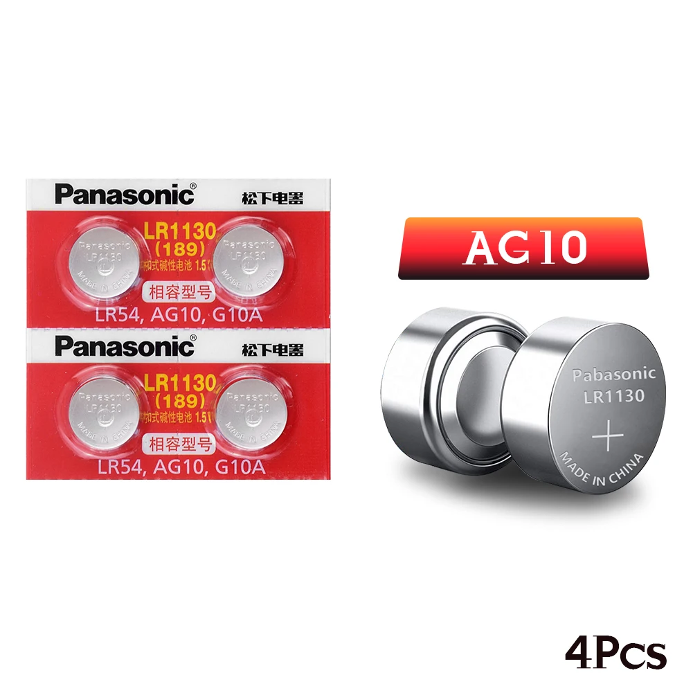 4 шт./лот Panasonic Батарея сотовый AG10 389 LR54 SR54 SR1130W 189 LR1130 аккумулятора кнопочного типа 1,5 V AG10 LR1130 Щелочная батарейка-кнопка