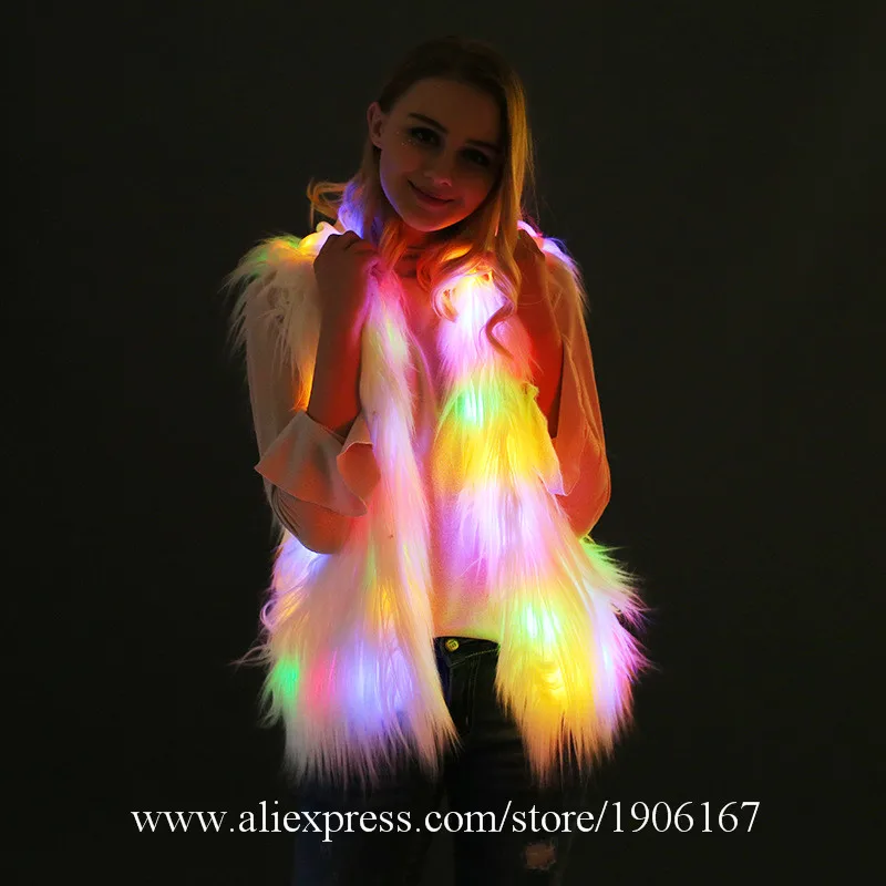 LED Vest Glowing Hooded Fur Vest Night Club Dance Performance Glowing Clothes Music Festival Clothing4