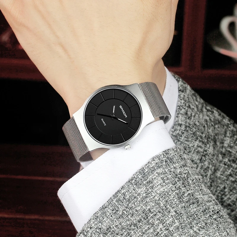 Luxury Men's Quartz Watches Man Casual Stainless Steel Mesh Strap Quartz Watch Fashion Ultra Thin Male Clock Relogio Masculino