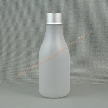 

200ml clear frosted pear shape PET bottle with matte silver aluminum lid.essential oil/liquid/moisturizer/facial water container