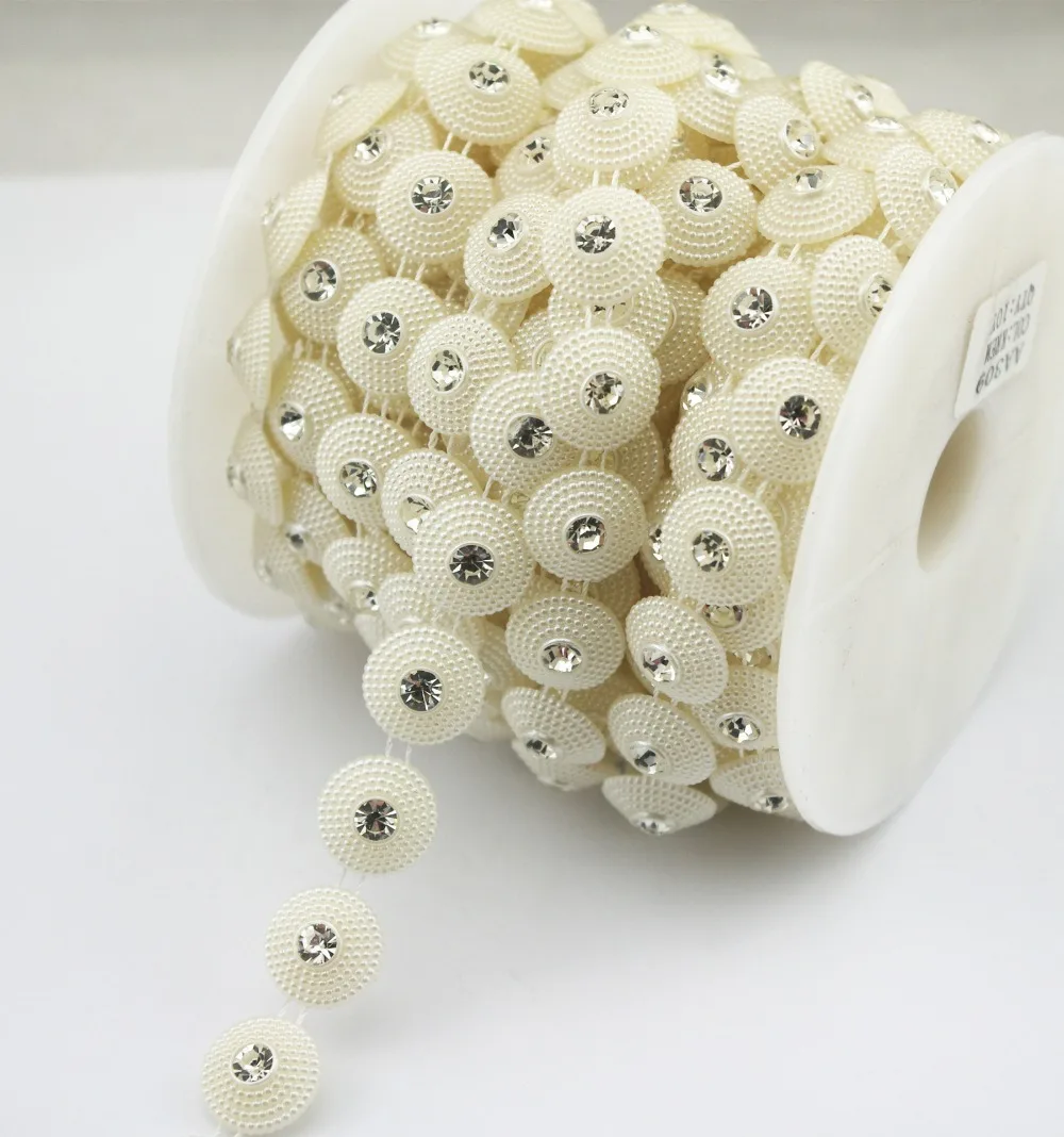 

15mm Ivory Round Pearl Chain Trim Sewing Costume Applique Cake Decoration LZ207
