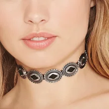Bohemia Black Rope Chain Flower Chokers Necklaces Women Fashion Vintage Antique Silver/Gold Necklace