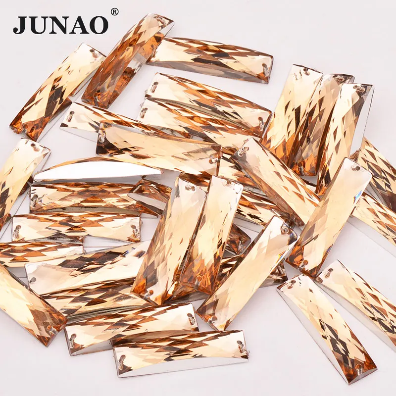 Champagne JUNAO 100 шт 7*26 мм прозрачный белый цвет Швейные Стразы прямоугольный Хрустальный камни акриловые нашивки драгоценные камни для DIY вышитая картина - Цвет: Champagne
