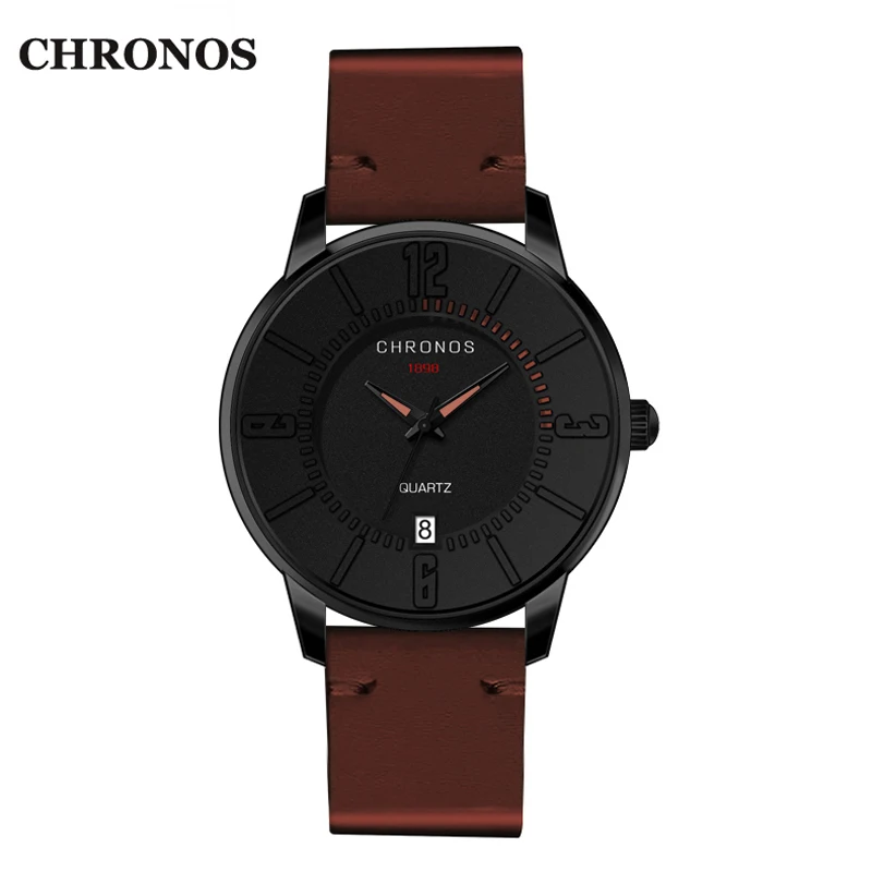 CHRONOS Black Watch Luxury Brand Sports Watches Men Watch Leather Waterproof Watch for Men Relogio Masculino CHRONOS Black Watch Luxury Brand Sports Watches Men Watch Leather Waterproof Watch for Men Relogio Masculino