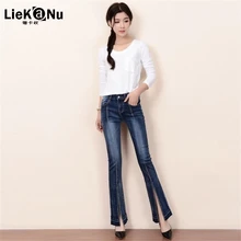 ; Новинка; сезон весна-осень; женские расклешенные джинсы с высокой талией; модные эластичные джинсовые брюки-клеш