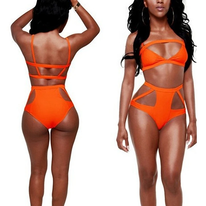 

Hot Sales Black Women Vintage Bandage Bikinis High Waist Swimwear Female Hollow Out Swimsuit Sexy maillot Bathing Suits