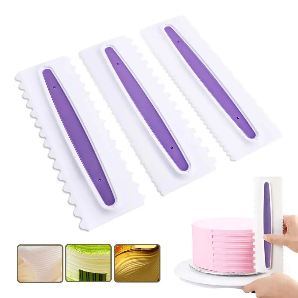  3 Pcs Large Paddle Cream Scraper Cream Comb Flowers Cake Decor Scraper Baking Tool TN88