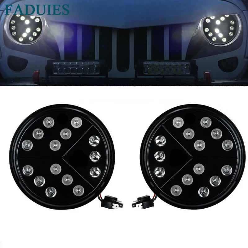 FADUIES 1 Pair Black 7inch Arrow Style Round HiLo Beam LED Headlights For Jeep Wrangler TJ JK Unlimited 97+ (5)