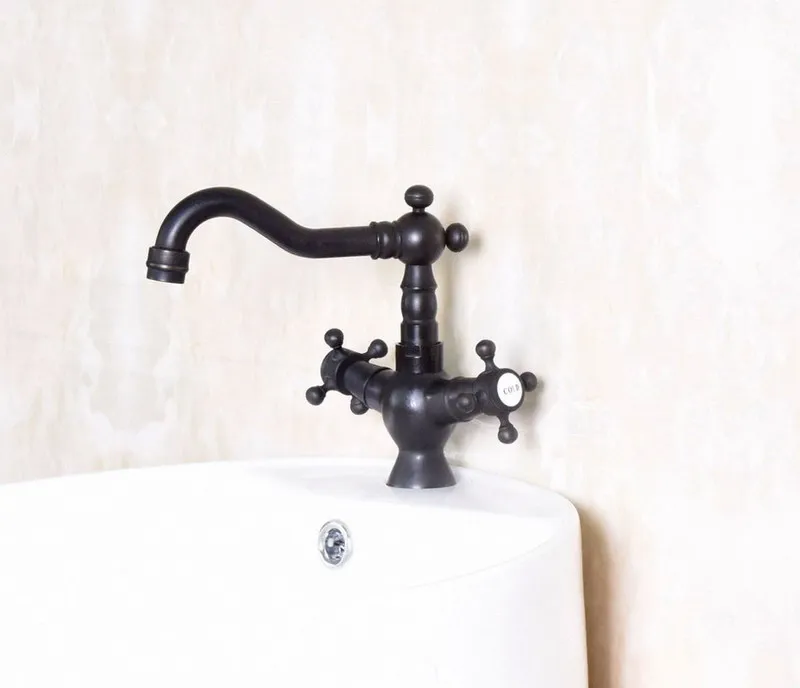 Oil Rubbed Bronze Black Color Swivel Spout Kitchen Bar Sink Bathroom Basin Faucet Hot & Cold Two Handles Mixer Tap anf145