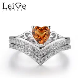 Лейдж Jewelry желтый камень натуральный цитрин кольцо Обручение кольцо сердце вырезать 925 серебро Ноября Камень для Для женщин