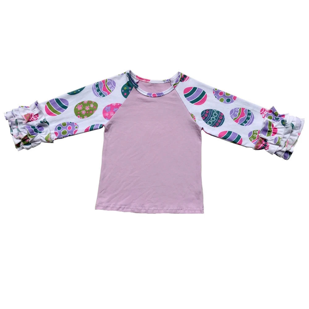 Рубашки с длинными рукавами и рюшами на День святого Валентина для маленьких девочек, пасхальный день,, рубашка с пышным Регланом эксклюзивная хлопковая футболка