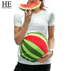 HE Hello Enjoy/Одежда для беременных Беременность блузка Для женщин беременных летняя футболка Рубашка с короткими рукавами принт арбуза