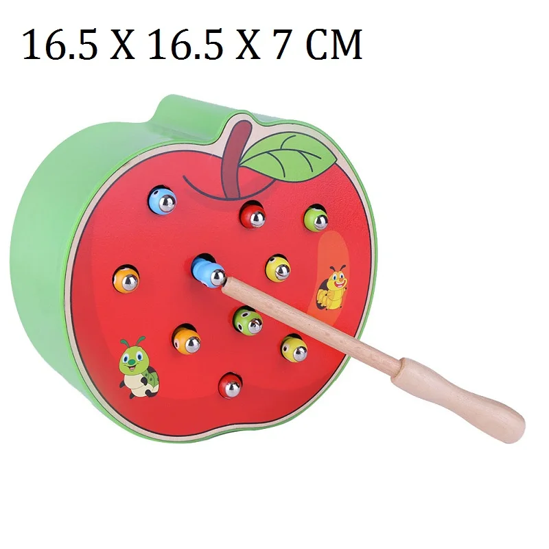 Детские блоки игрушки магнитные стикеры цвет когнитивные ловить червь игра деревянная клубника Смешные раннее образование - Цвет: apple