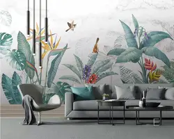 Beibehang обои рисованной небольшой свежий тропических растений цветы и птицы ТВ задний план стены фрески 3d украшения