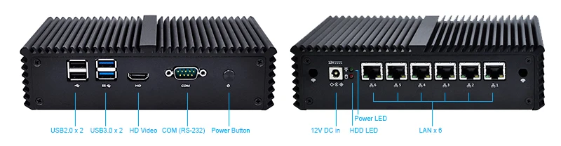 Qotom Мини ПК с Celeron Core i3 i5 i7 Pfsense AES-NI 6 гигабитная Сетевая интерфейсная карта роутер с файрволом поддержка Linux Ubuntu безвентиляторный Q500G6