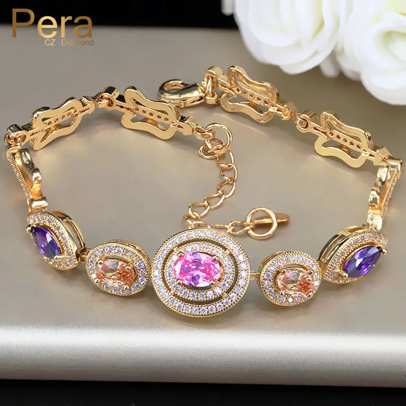 

Pera Romantic Female Party Jewelry Gold Color Multi Colored Round Cubic Zirconia Crystal Big Bracelets & Bangles For Women B064