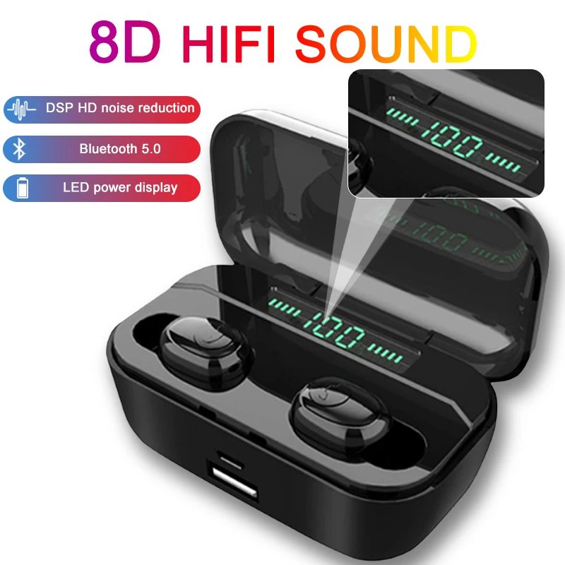 

8D Earphones Wireless Bluetooth 5.0 IPX7 Waterproof Headset TWS Earphons LED Display With Power band 3500mAH Microphone