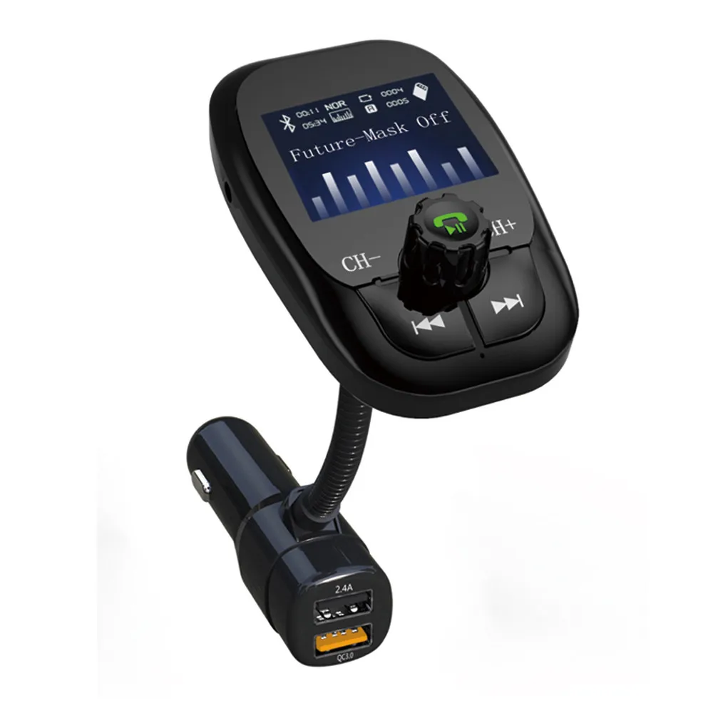 

Bluetooth FM Transmitter Color Screen Wireless Receiver Car Kit W QC3.0 Quick Charge, Car Battery Voltage Reading, Handsfree Calling, TF Card, AUX