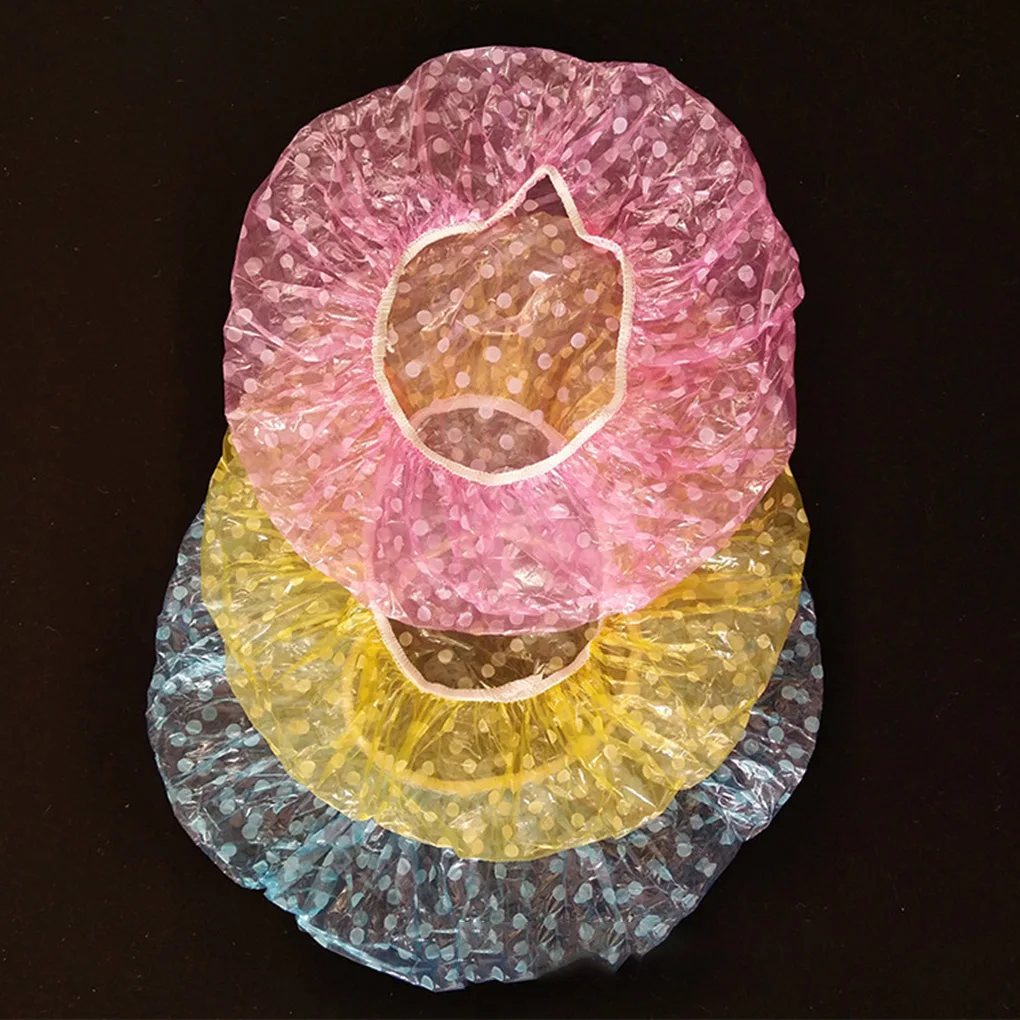 

6pcs Clear Disposable Plastic Shower Caps Large Elastic Thick Bath Beanie Women Spa Bathing Accessory