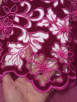 

NEW Beautiful African lace fabric 5yards/PC Velvet laser cut with Beads for women gorgeous lace dresses 2019 High quality fabric