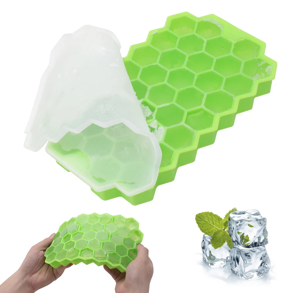 3D Silicone Ice Cube Maker 37 Ice Cubes Tray with Lid Reusable Silicone
