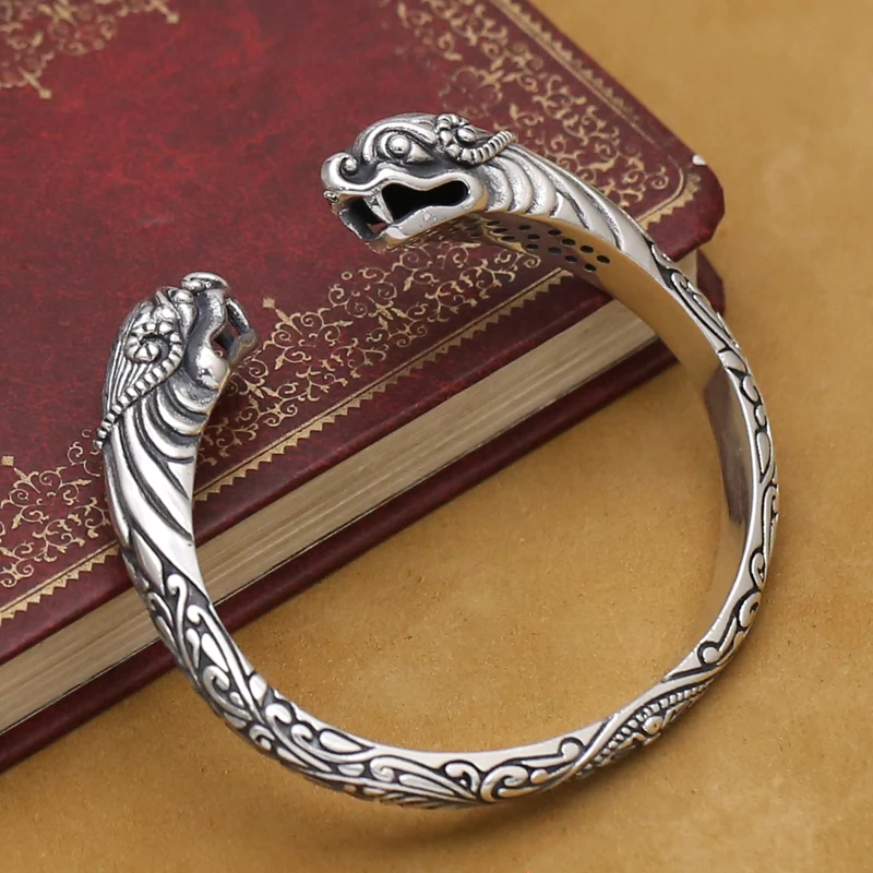 NEW! Handmade Thai 925 Silver Lucky Animal Bangle Sterling Silver Man