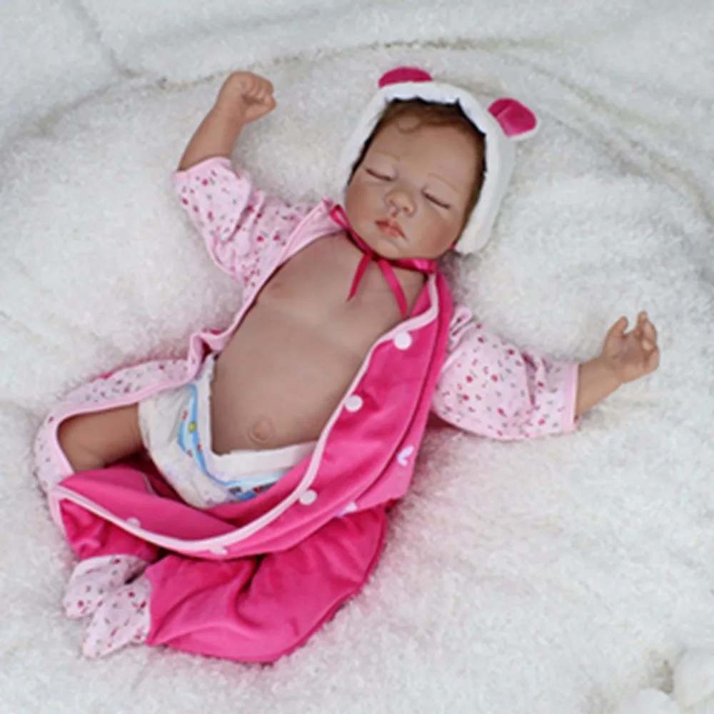 Soft Silicone Vinyl Dolls 22inch 55cm Doll Reborn Baby Brown Wig Girl Handmade Cotton Body Lifelike Bebe juguetes Babies Toys (2)