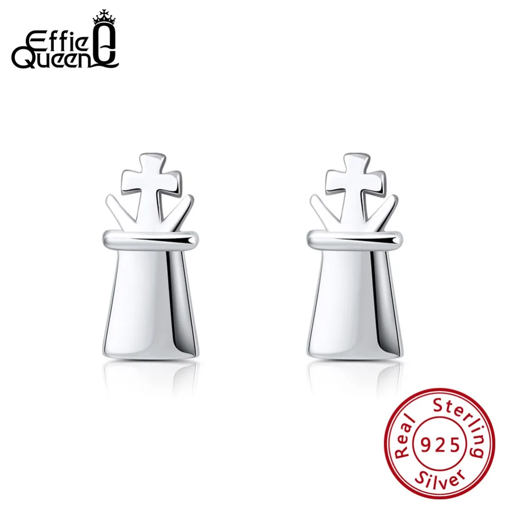 

Effie Queen Genuine Silver 925 Earrings For Women Chess Cross Mini Stud Earing Sterling Silver Jewelry New 925 Orecchini BE133
