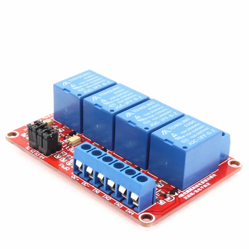 

4 Channel Relay Module with Optocoupler Isolation Supports High and Low Trigger voltage 5V, 12V, 24V