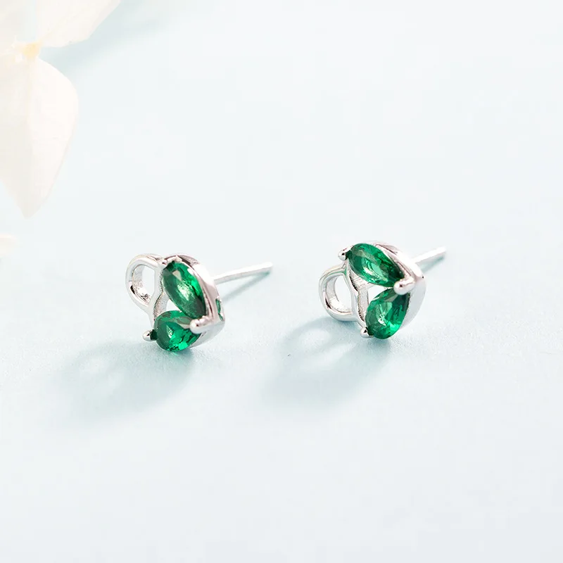 

Lovely Green Crystal Personality Heart Style Earrings S925 Sterling Silver Earrings Romantic Fashion Love Lock Earrings