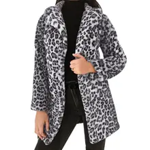 Модная Меховая зимняя куртка с отложным воротником, женское леопардовое пальто из искусственного меха, Женский Теплый кардиган, пальто, пушистое мохнатое пальто для женщин