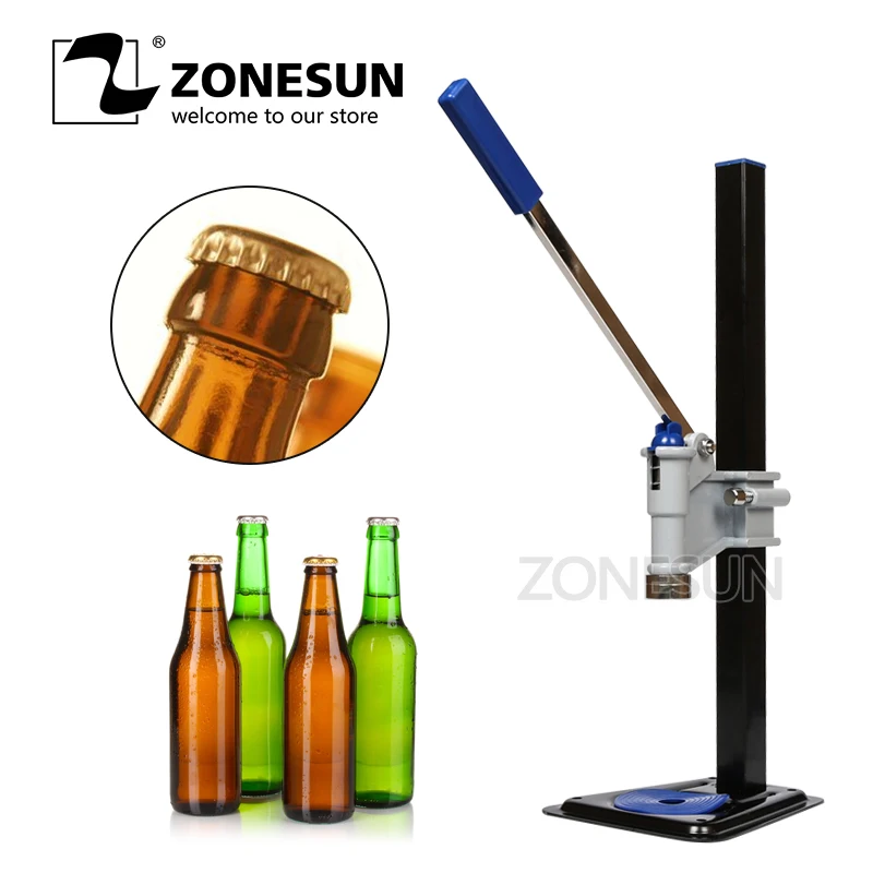 ZONESUN máquina de tapado de botellas de cerveza, taponadora Manual con tapa de sellado, para