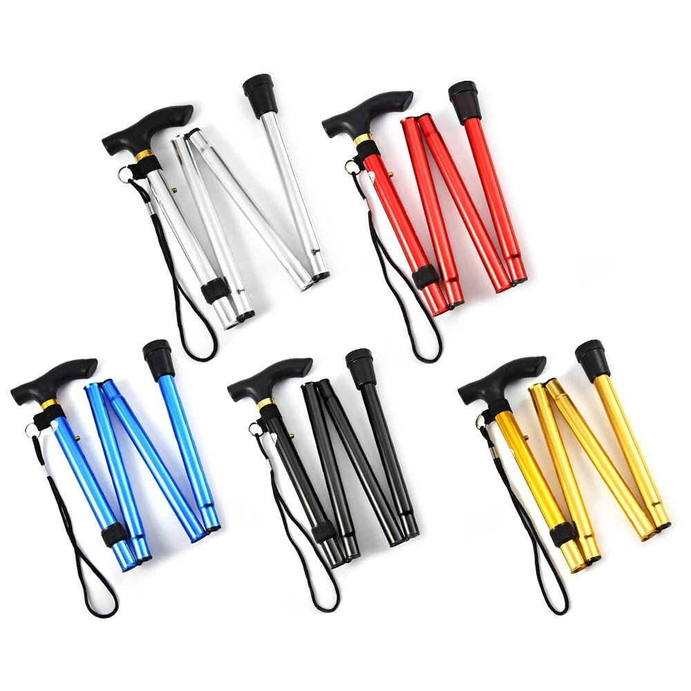 

T-handle Adjustable Walking Stick Aluminum Metal Folding Collapsible Travel Hiking Cane with Non-slip Base Walking Stick