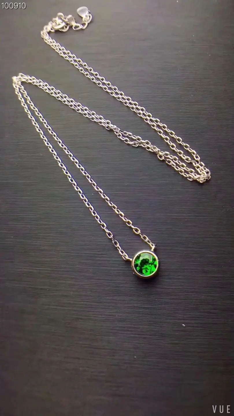  Mode petit cercle rond collier de pierres précieuses naturelles vert naturel diopside pendentif col