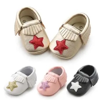 

2019 Fashion Baby Moccasin handmade tassels Newborn Baby Shoes Sequins star PU leather soft sole Prewalkers Boots Newest style