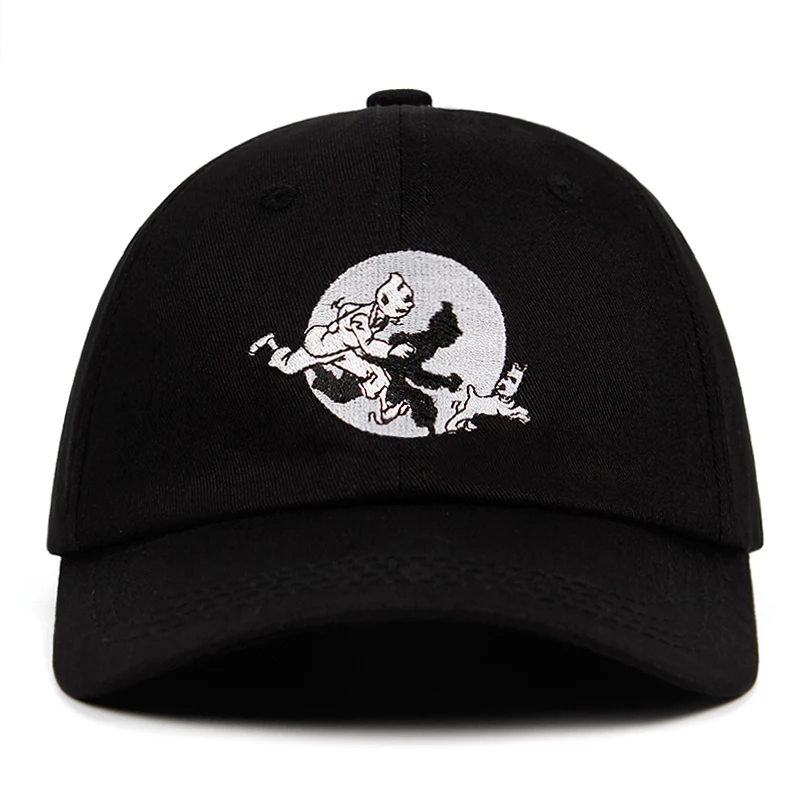 Tintin папа Шляпа Вышитая хлопок Бейсболка на заказ черный ремень назад унисекс Регулируемая Оловянная Snapback мужские шапки