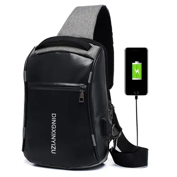 

New Men Polyester Chest Bag USB Charging Backpack Splash-proof Travel Reflective Anti Theft Shoulder Single Strap Back Bags