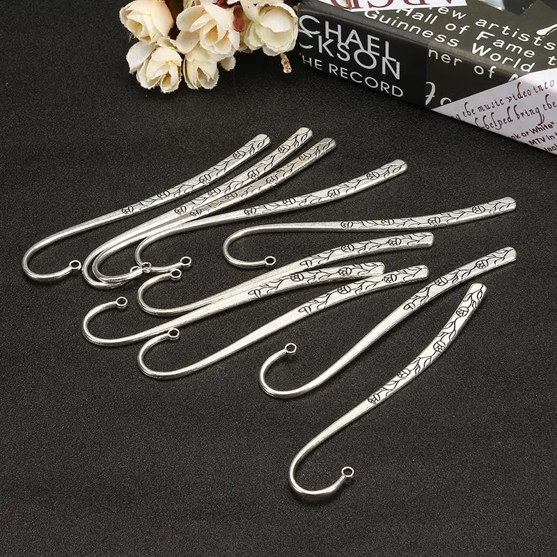 

Kicute 10pcs/pack Floral Plated Lines Vintage Metal Bookmarks Antique Silver Bronze Gift For Books Office School Supplies