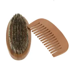 Борода щетка и расческа Комплект щетина кабана Для мужчин кисточку для бритья сандалового дерева борода гребень мужской усы для чистки