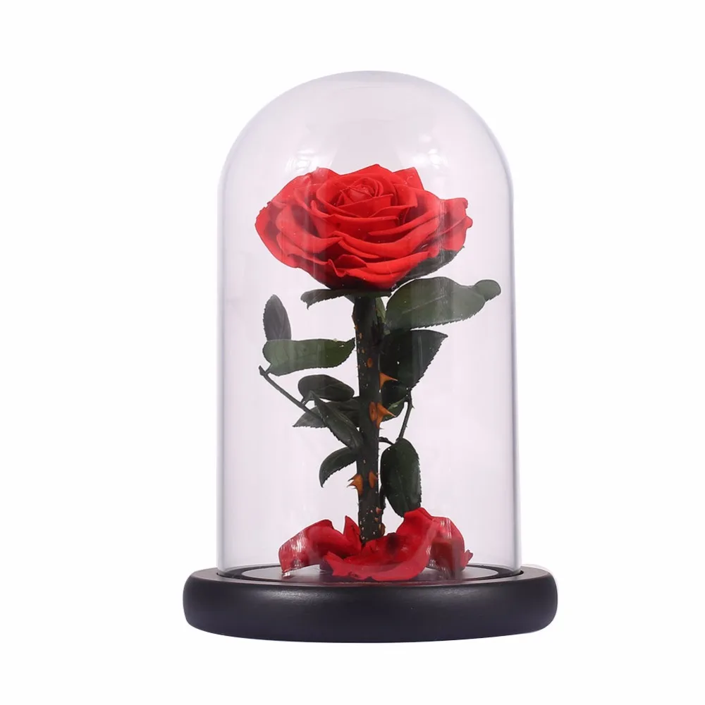 

Eternal Rose Flower Prince Glass Cover Immortal Natural Preserved Fresh Flowers Bridal Wedding Decor Valentine's Day Gift Hot